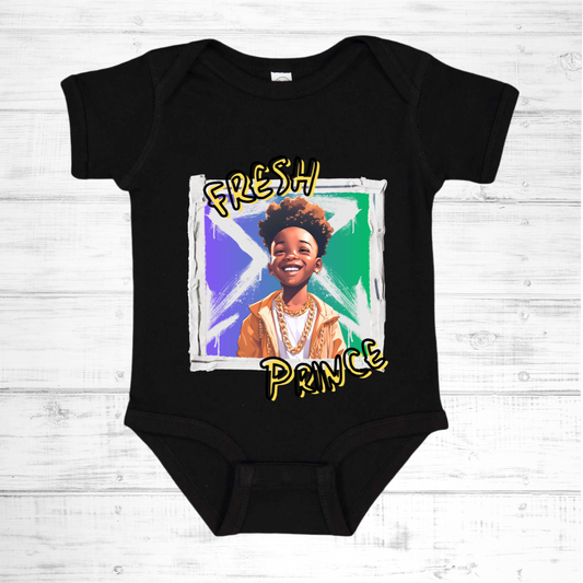 Baby Boy's Short Sleeve Prince Graphic One-Piece