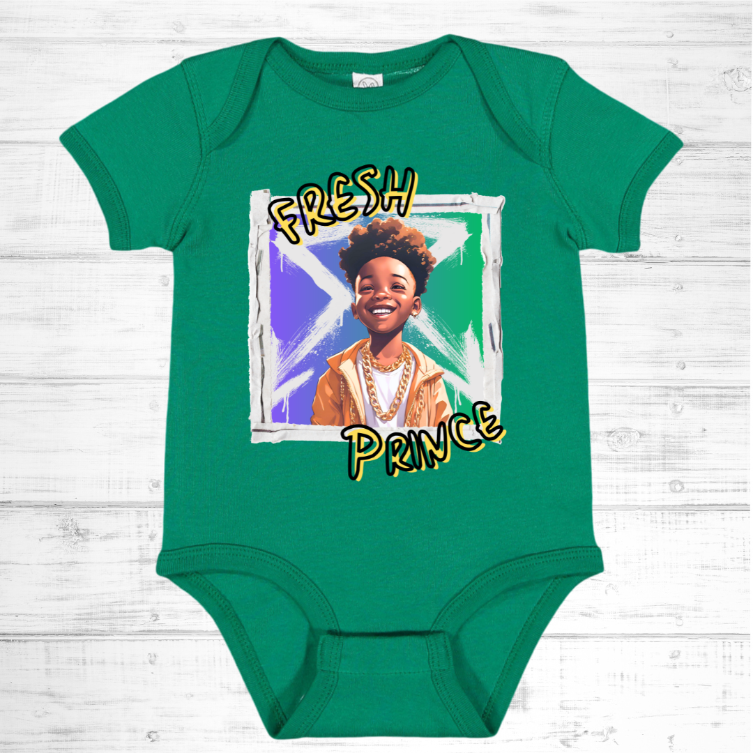 Baby Boy's Short Sleeve Prince Graphic One-Piece