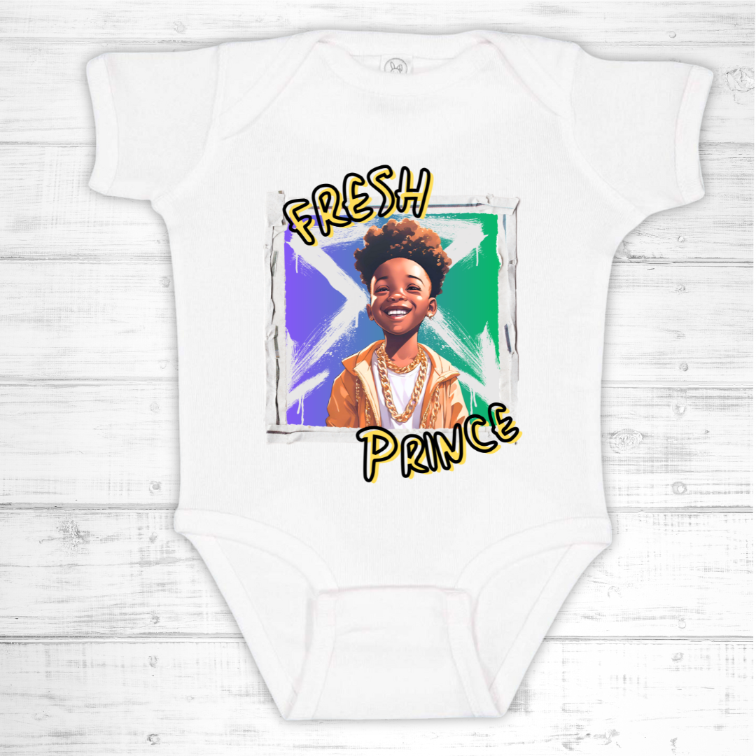 Baby Boy's Short Sleeve Prince Graphic One-Piece