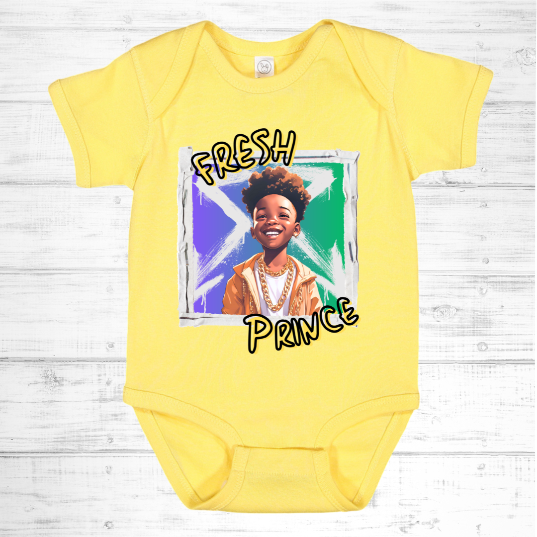 Baby Boy's Short Sleeve Prince Graphic One-Piece